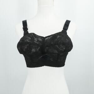 Vintage‎ May Marie Bra Black Lace 30DDD Sheer Floral Longline Pin Up Boudoir